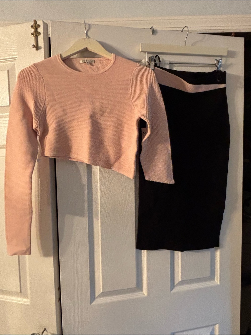 Ronny Kobo Blush Pink Ribbed Top with Black Detail